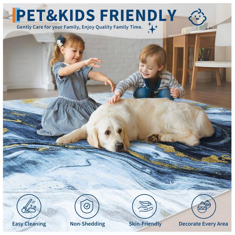 Modern Washable Area Rugs Abstract Living Room Rug Soft Low Pile Non-Slip Rugs for Bedroom Dining Room Home Office