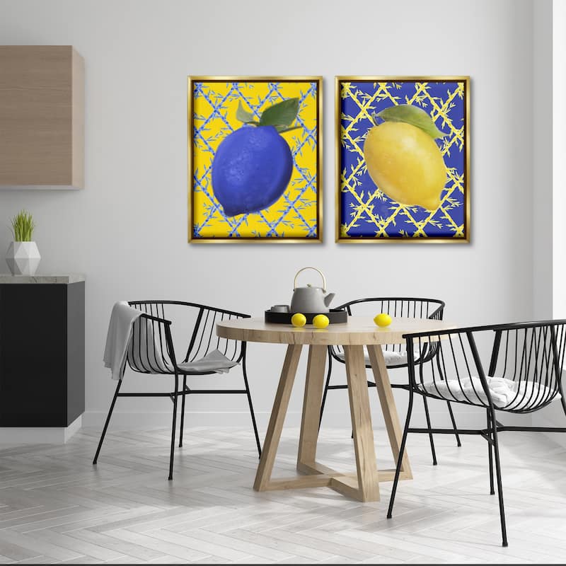 Stupell Bold Blue & Yellow Lemons Framed Floater Canvas Wall Art Design By Matthew Piotrowicz (Set of 2)