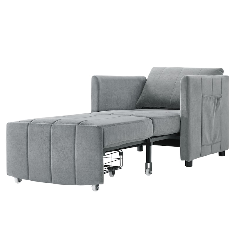 Roomfitters Convertible Sleeper Sofa with Pull-Out Bed 5-Position Adjustable Backrest Side Pockets & Storage Basket