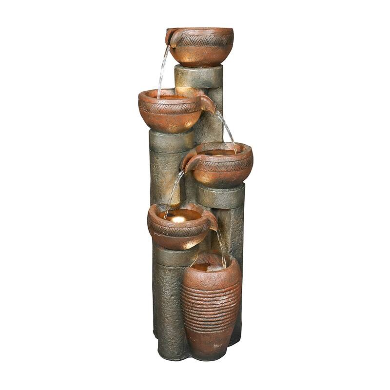 5-Tier Outdoor Water Fountain w/LED Lights Waterfall Feature for Home