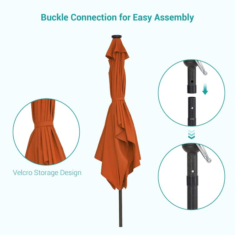 Bonosuki 10 x 6.5ft LED Patio Rectangular Umbrella Outdoor Market Umbrella Aluminium/Steel with Tilt and Crank