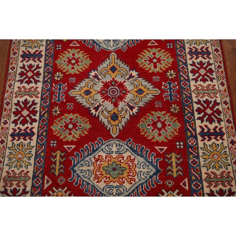 Kazak Oriental Accent Rug Handmade Traditional Red Wool Carpet - 3'3" x 4'7"