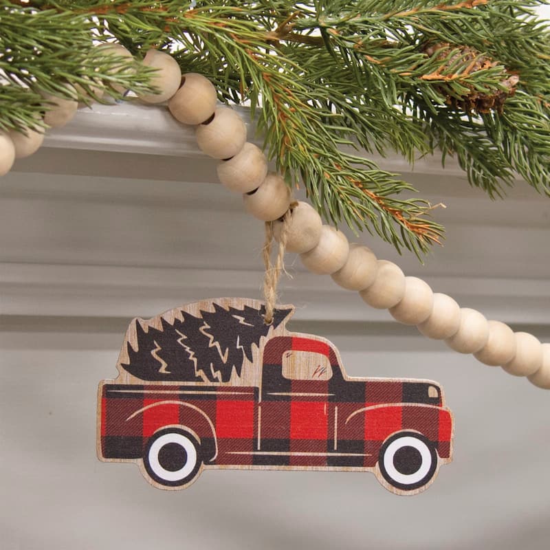 Wooden Red Buffalo Check Truck Beaded Garland - Red/Black - 60 inches