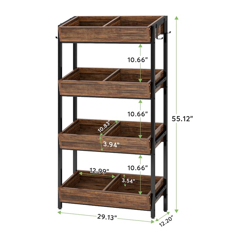 4-Tier Wood Utility Storage Shelves, Fruit and Vegetable Basket Stand for Kitchen, Office