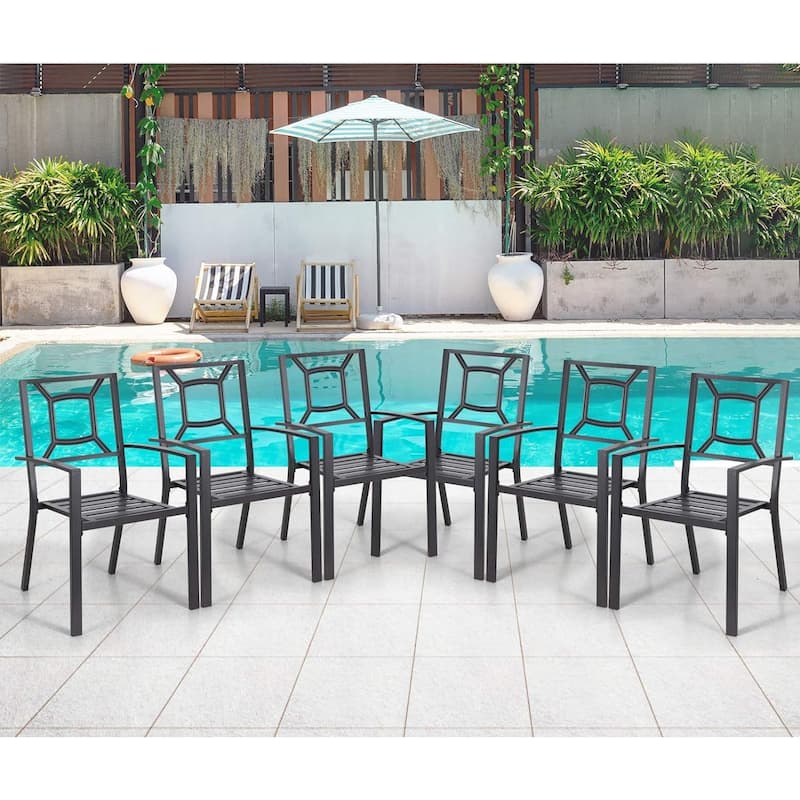 AECOJOY Outdoor Patio Dining Chairs, Stackable Arm Chairs(Set of 6) - Black