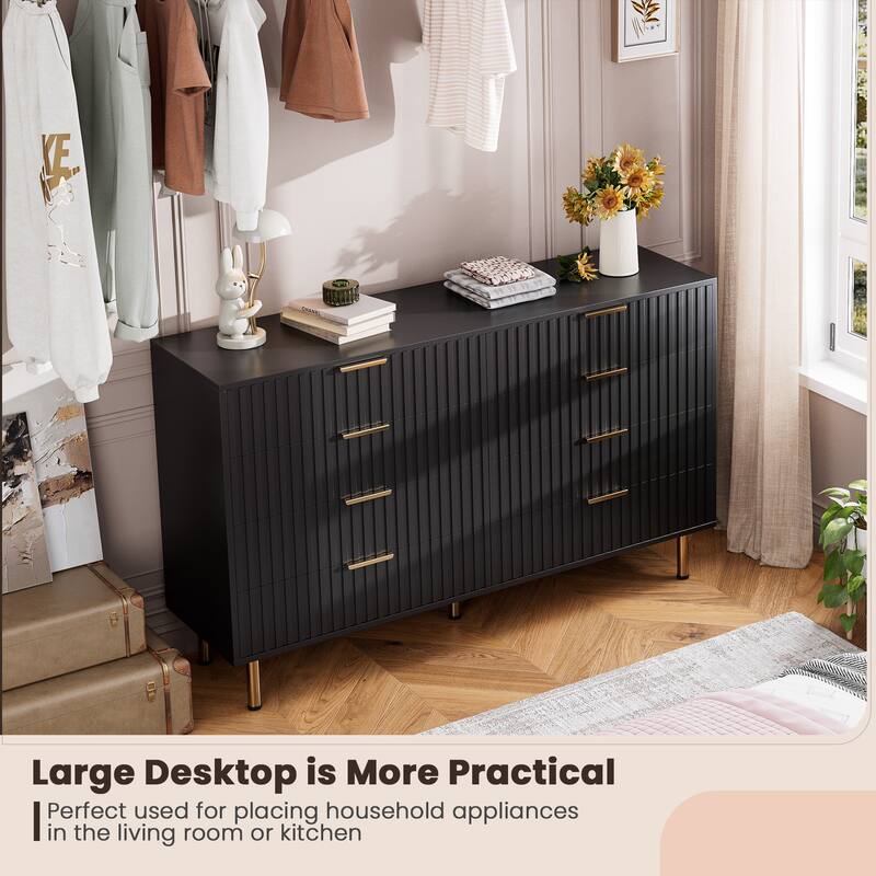 Fluted 8 Drawer Storage Dresser, Tall Modern Chest with Ample Deep Drawers and Wide Top