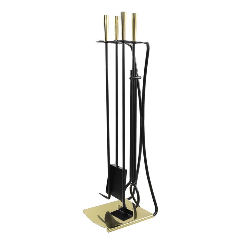 Achla Designs Modern Park Avenue Fireplace Set of 4 Tools, 32.5 Inch Tall - Polished Brass and Black Finish