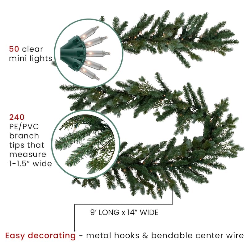 9' x 14" Pre-Lit Blue Spruce Artificial Christmas Garland Clear Lights