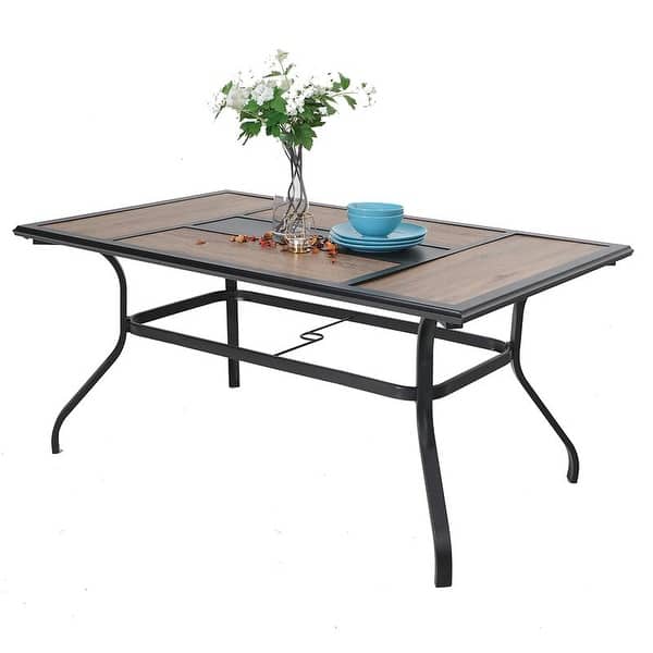 Phi Villa Wood Look Patio Dining Table With Umbrella Hole Overstock 32046263