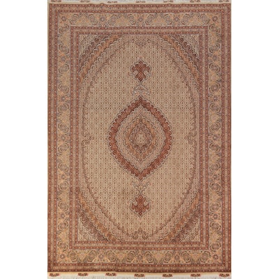 Vegetable Dye Tabriz Persian Handmade Wool & Highlighted Silk Carpet - 6'9" x 10'4"