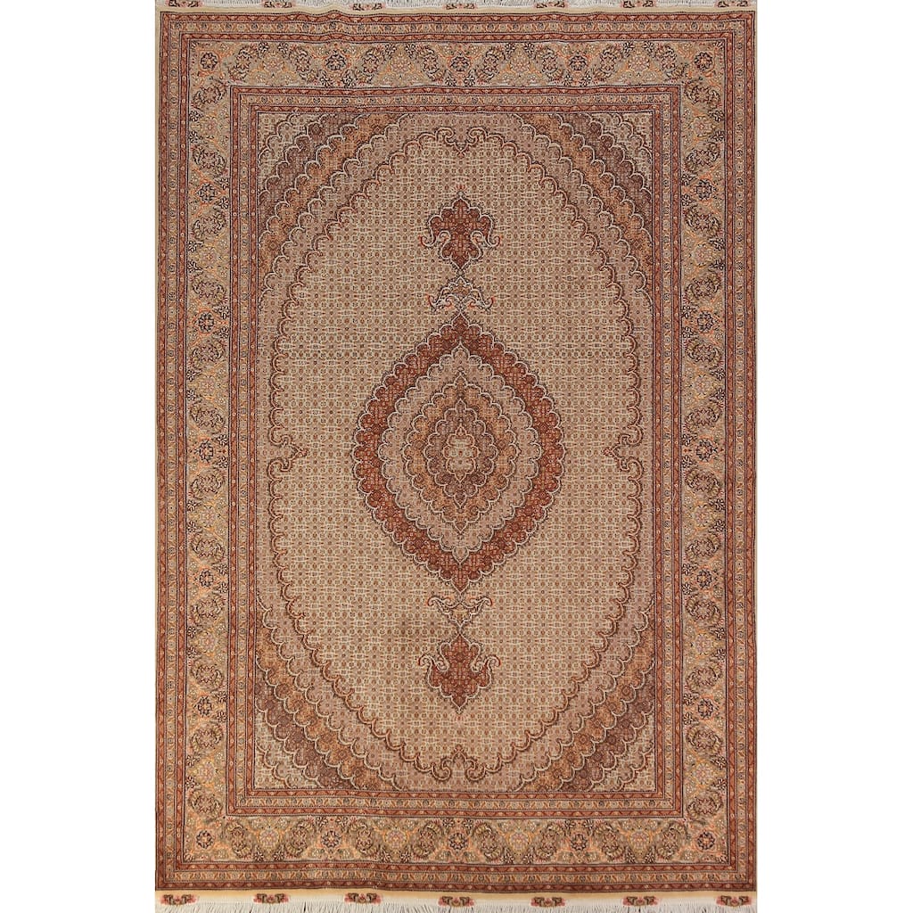 Vegetable Dye Tabriz Persian Handmade Wool & Highlighted Silk Carpet - 6'9" x 10'4"