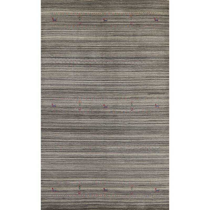 Hand Knotted Oriental 100% Wool Carpet Tribal Animal Pictorial Greys & Charcoal Gabbeh Area Rug - 7' 8'' X 5' 0''