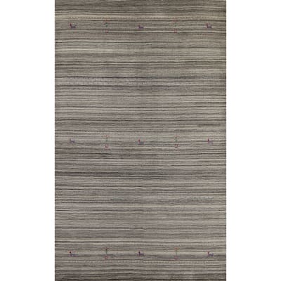Hand Knotted Oriental 100% Wool Carpet Tribal Animal Pictorial Greys & Charcoal Gabbeh Area Rug - 7' 8'' X 5' 0''