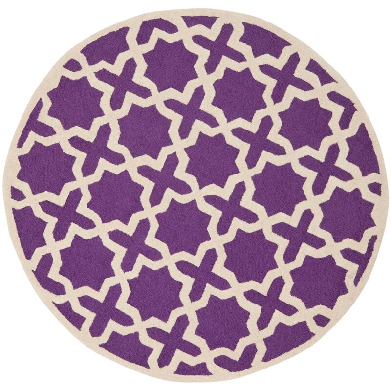 SAFAVIEH Handmade Cambridge Remedios Geometric Wool Rug - 8' Round - Purple/Ivory