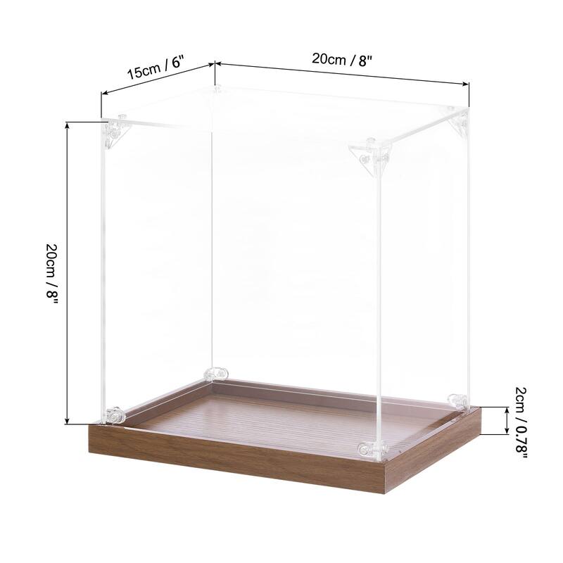 Acrylic Display Case, Display Box Assemble Dustproof Storage Organizer - Clear, Walnut color - 8"x6"x8"