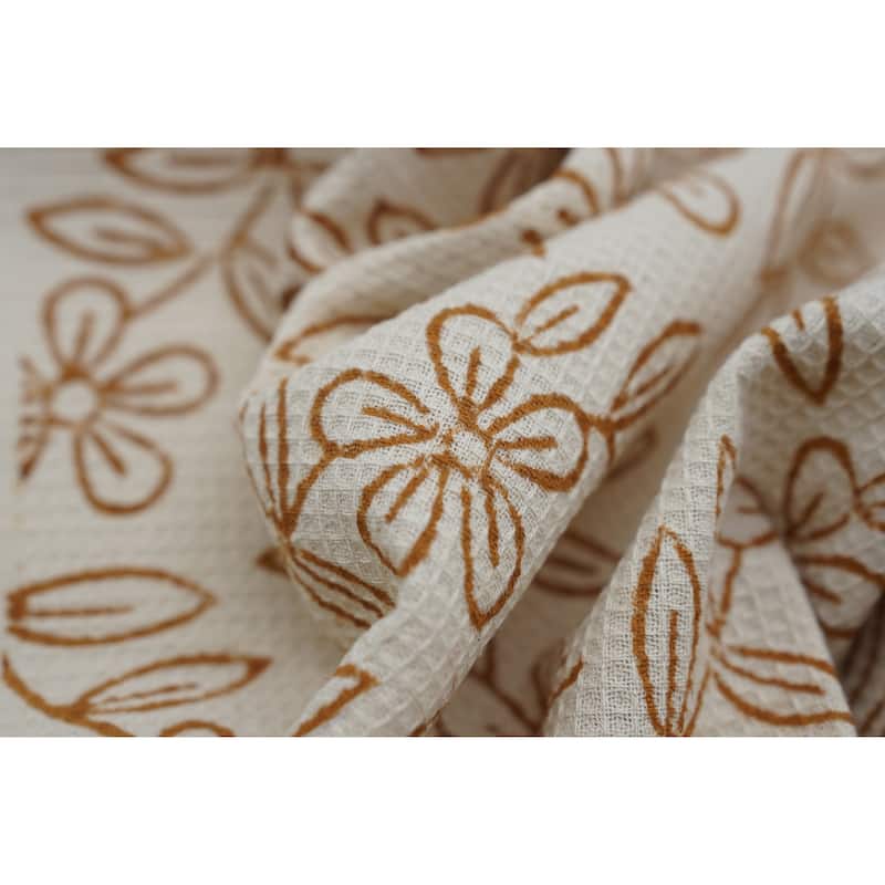 Fabdivine Hand Block Floral Print Waffle Weave Kitchen, Dining Room Use, Gift Hand Towel