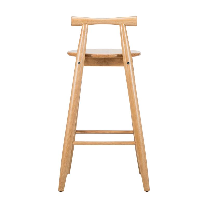 Rubberwood Bar Stools Set of 2 with Cross Backrest and Footrest Natural Wood