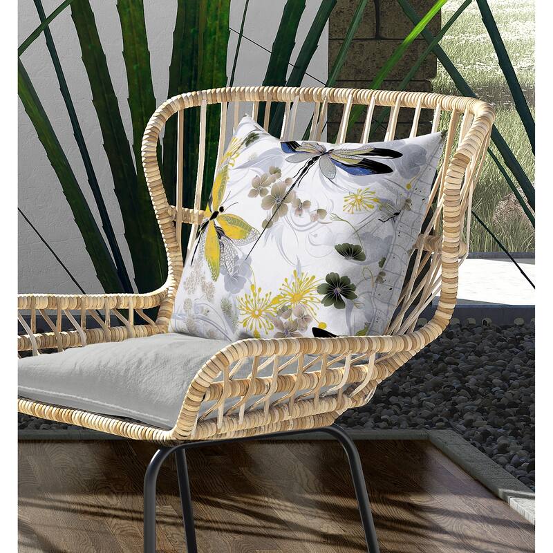 Wings in Motion Indoor/Outdoor Reversible Throw Pillow Yellow and Grey