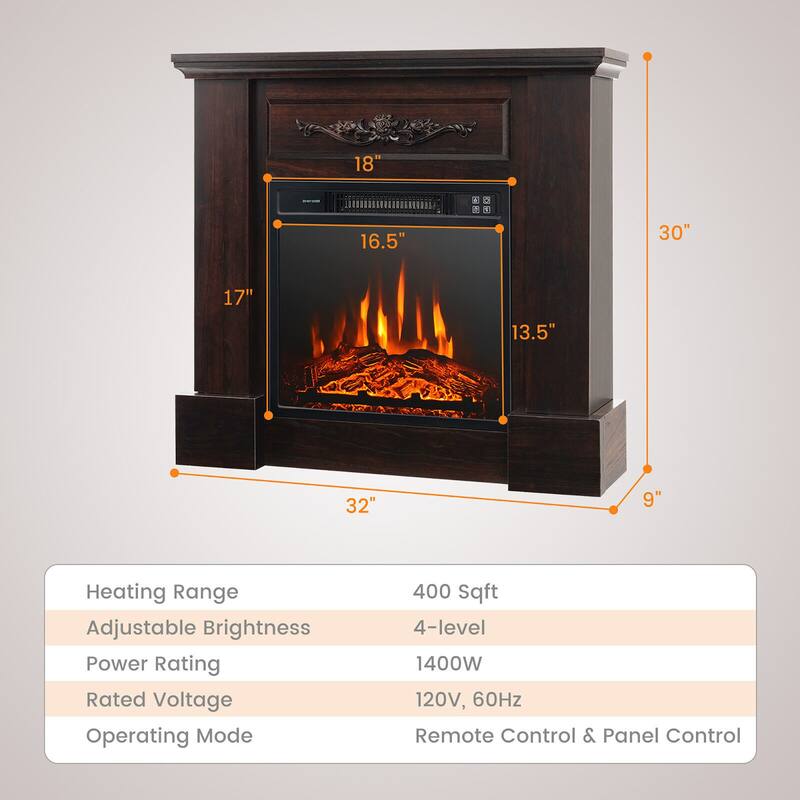 Gymax 32'' Electric Fireplace Mantel TV Stand Space Heater 1400W w/