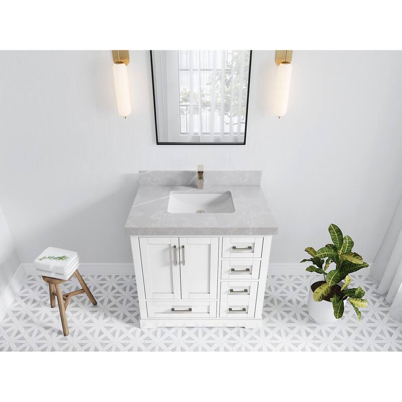 Willow Collections 36 x 22 Boston Center Sink Left Bathroom Vanity with Countertop