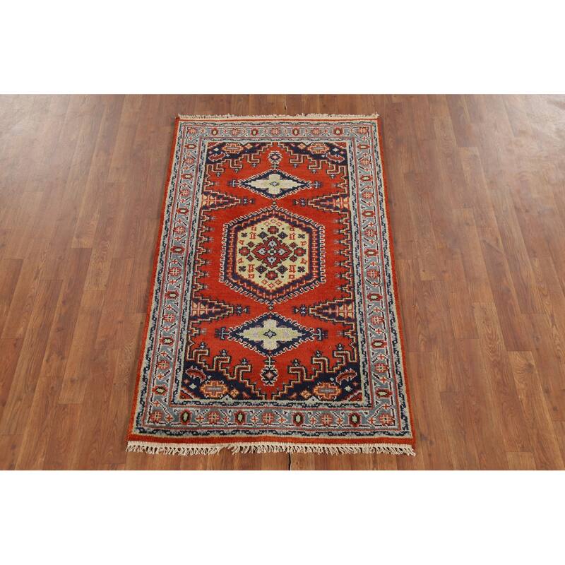 Orange Viss Indian Accent Rug Handmade Wool Carpet - 3'0"x 5'0"