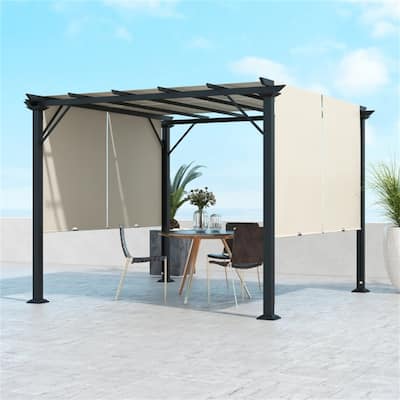Steel Pergola with Sliding UV Resistant Canopy Outdoor Patio Backyard Garden Shade - 10' L x 10' W x 7.2' H