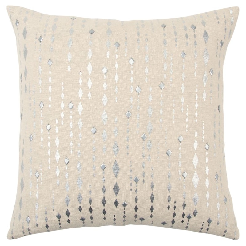 Rizzy Home Ivory and Metallic Hand crafted Striped Throw Pillow - Down - Silver