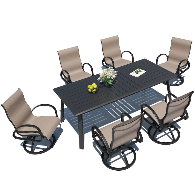 7/9/11-Piece Outdoor All-Weather Aluminum Patio Dining Set Sunbrella Swivel Chair and Dining Table with Umbrella Hole - Augustine Ashe - Set of 7