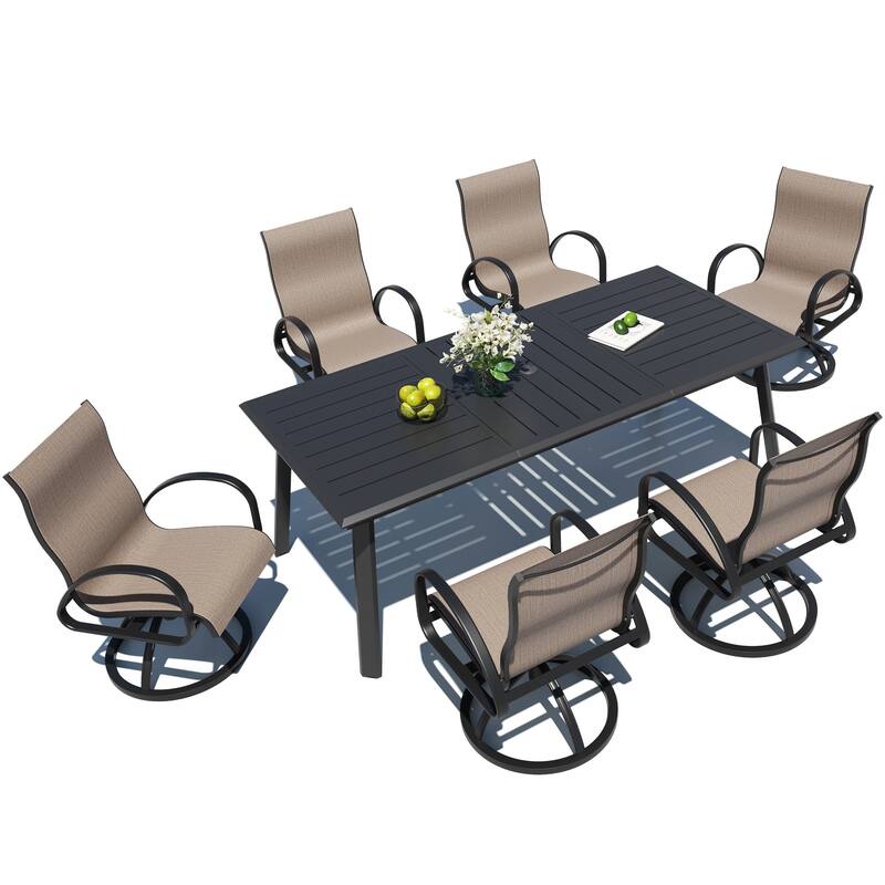 7/9-Piece Patio Dining Set Sunbrella Swivel Chairs and Aluminum Dining Table with Umbrella Hole
