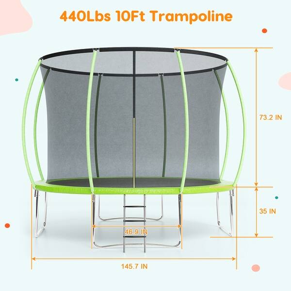 dimension image slide 0 of 2, 10FT Trampoline, Recreational Trampolines with Enclosure Net and Ladder