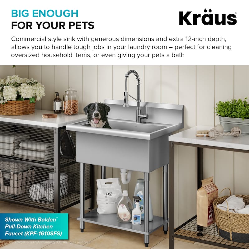 KRAUS Standart Pro 32 in. Stainless Steel 1-Bowl Laundry Utility Sink