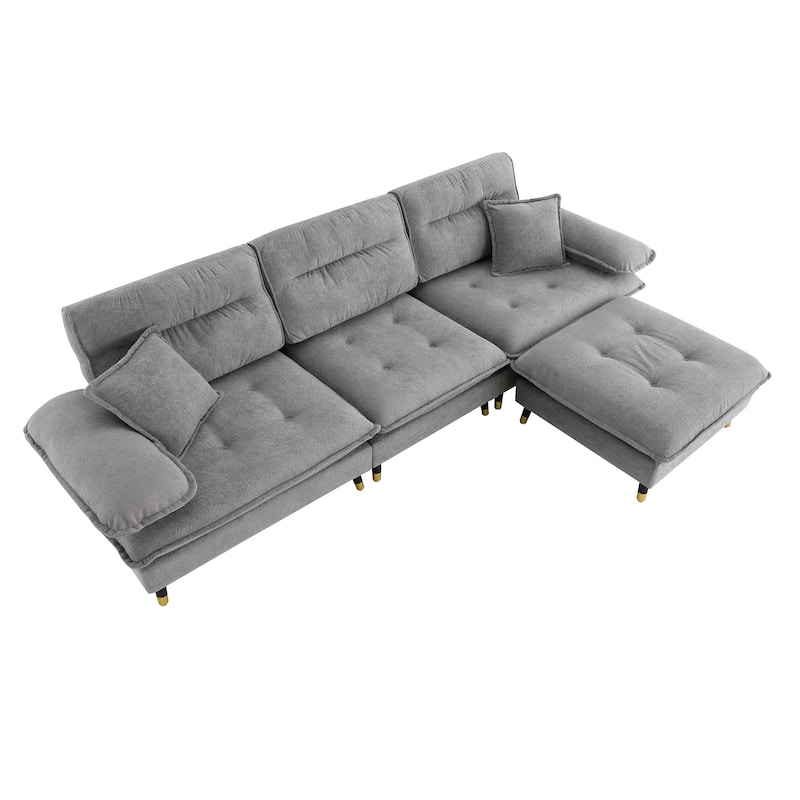 106" L-Shaped 4-Seater Convertible Sofa with Movable Ottoman