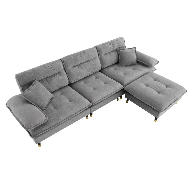L Shaped Convertible Sectional Sofa, 4 Seat Tufted Couch Set