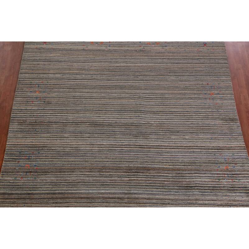 Hand Knotted Oriental 100% Wool Carpet Tribal Stripe Multi-Colored Gabbeh Area Rug - 9' 9'' X 7' 11''