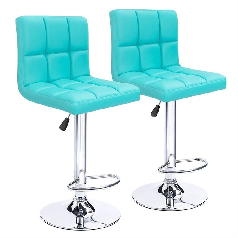 Bar Stools Adjustable Armless Swivel PU Leather Barstools Set of 2 - Blue