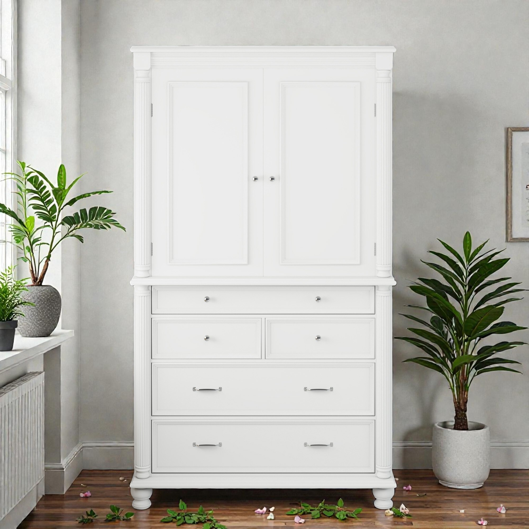 Large Freestanding Kitchen Pantry Cabinet, 77.3 Inch Tall Storage Cupboard with 6 Door Shelves and 5 Drawers