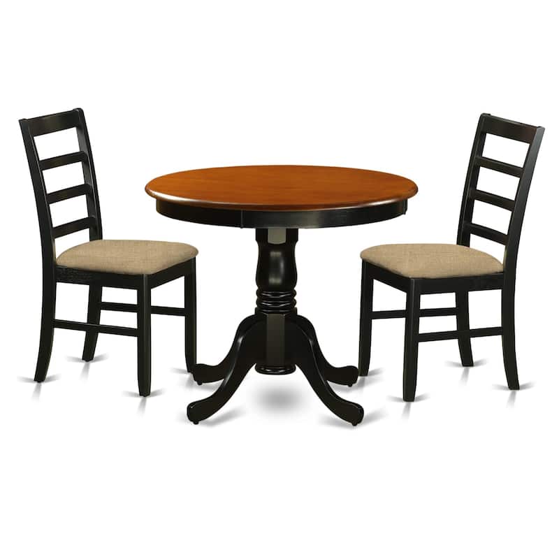 East West Furniture Kitchen Table Set Contains a Round Dining Room Table and 2 Kitchen Chairs, Black & Cherry (Seat Options)