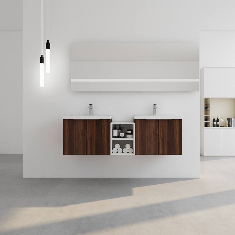 60 Inch Bathroom Vanity with Soft Close Doors, Resin Sink, Ample Storage and Matching Small Shelves (KD Packing)