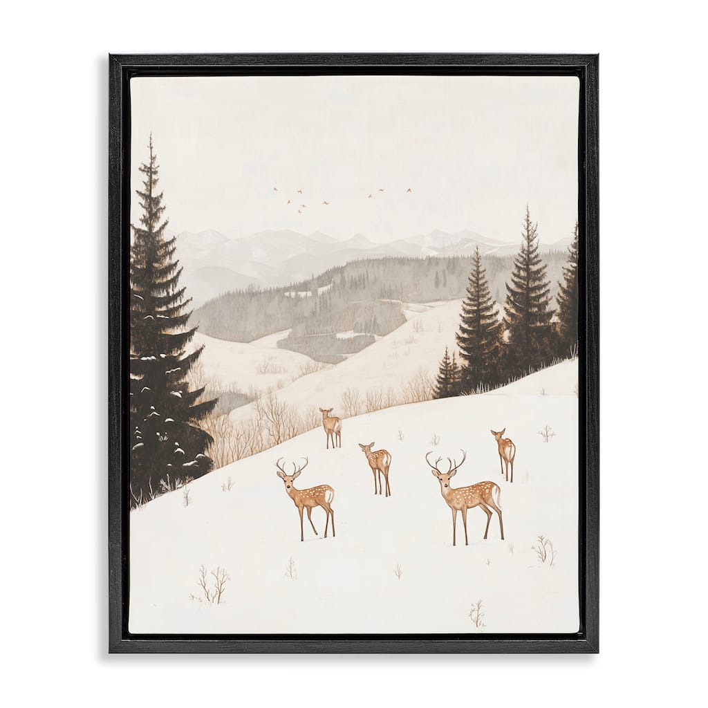 Stupell Winter Deer Mountain View Framed Floater Canvas Wall Art Design By Arlington Prints