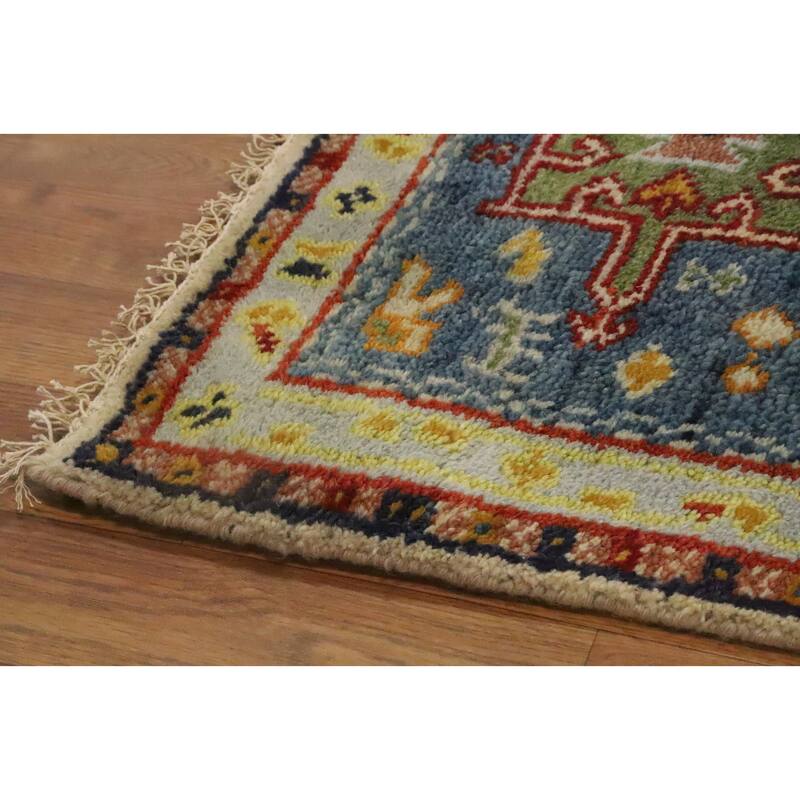 Hand Knotted Oriental 100% Wool Carpet Traditional Geometric Navy Blue & Blues Kazak Runner Rug - 8' 3'' X 2' 6''