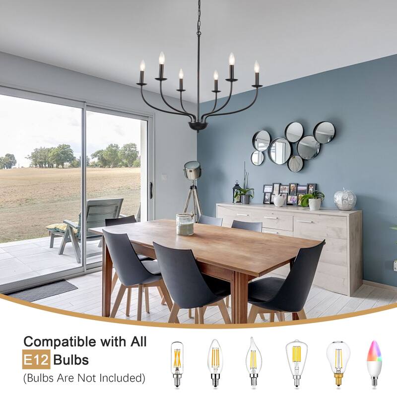 6-Light Farmhouse Candle Chandelier Modern Hanging Lamp for Living Room Kitchen Hallway Entryway - N/A