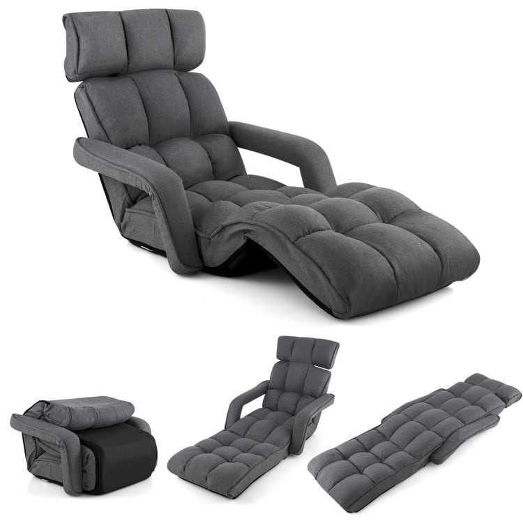 6-Position Adjustable Floor Chair with Adjustable Armrests and Footrest - 77" x 28.5" x 7.5"