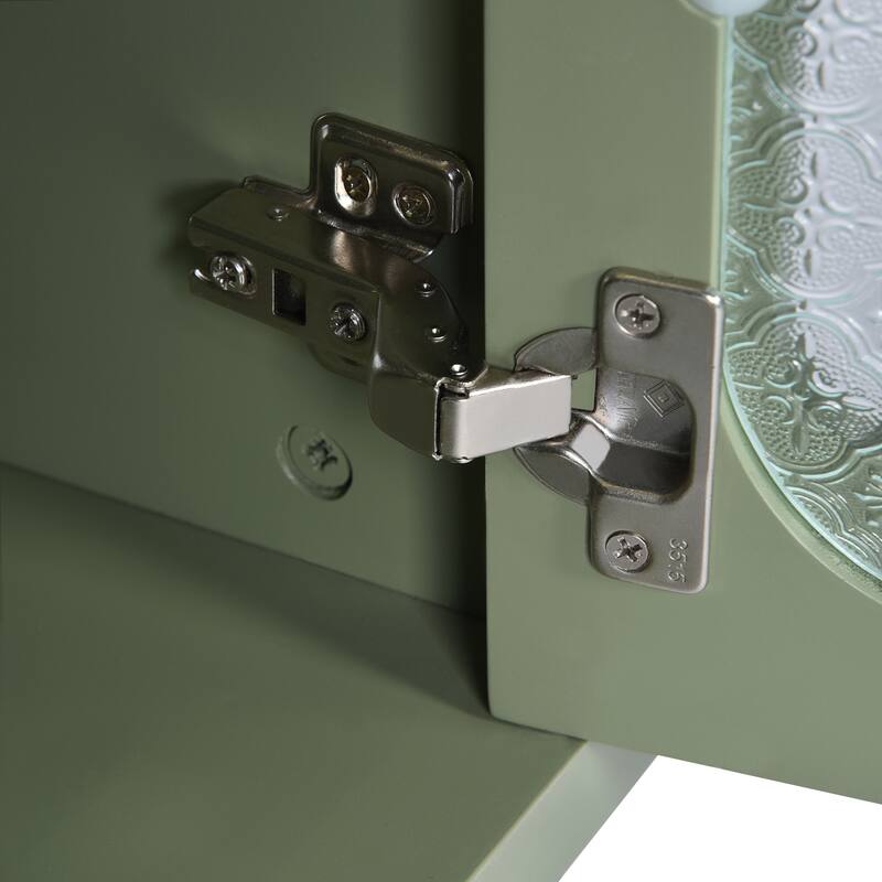 Bathroom Vanity with Ceramic Sink, Single Vanity with Tip-Out Drawer, Storage Cabinet with Glass Doors and Drawers