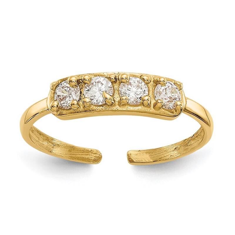 Curata Solid 14 karat Yellow or White Gold 4 Stone Cubic Zirconia Toe Ring