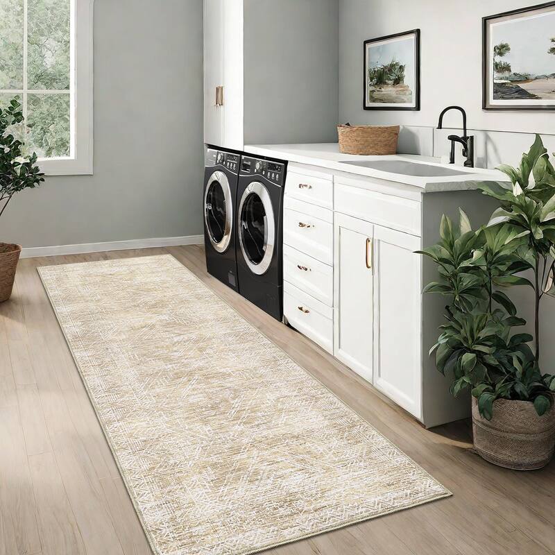 Vintage Geometric Living Room Rug Washable Indoor Bedroom Rugs Non Slip Low Pile Area Rug