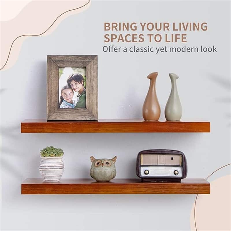 Farmhouse Floating Shelves Thick Industrial Kitchen Wood Shelf - 24 x 6.7 x 1.4 inch - Set of 2 - 6.7"D x 24"W x 1.4"H