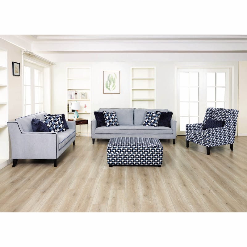 Furniture of America Gregen 4-Piece Grey Solid Wood Sofa and Ottoman Set with Pillows - Grey