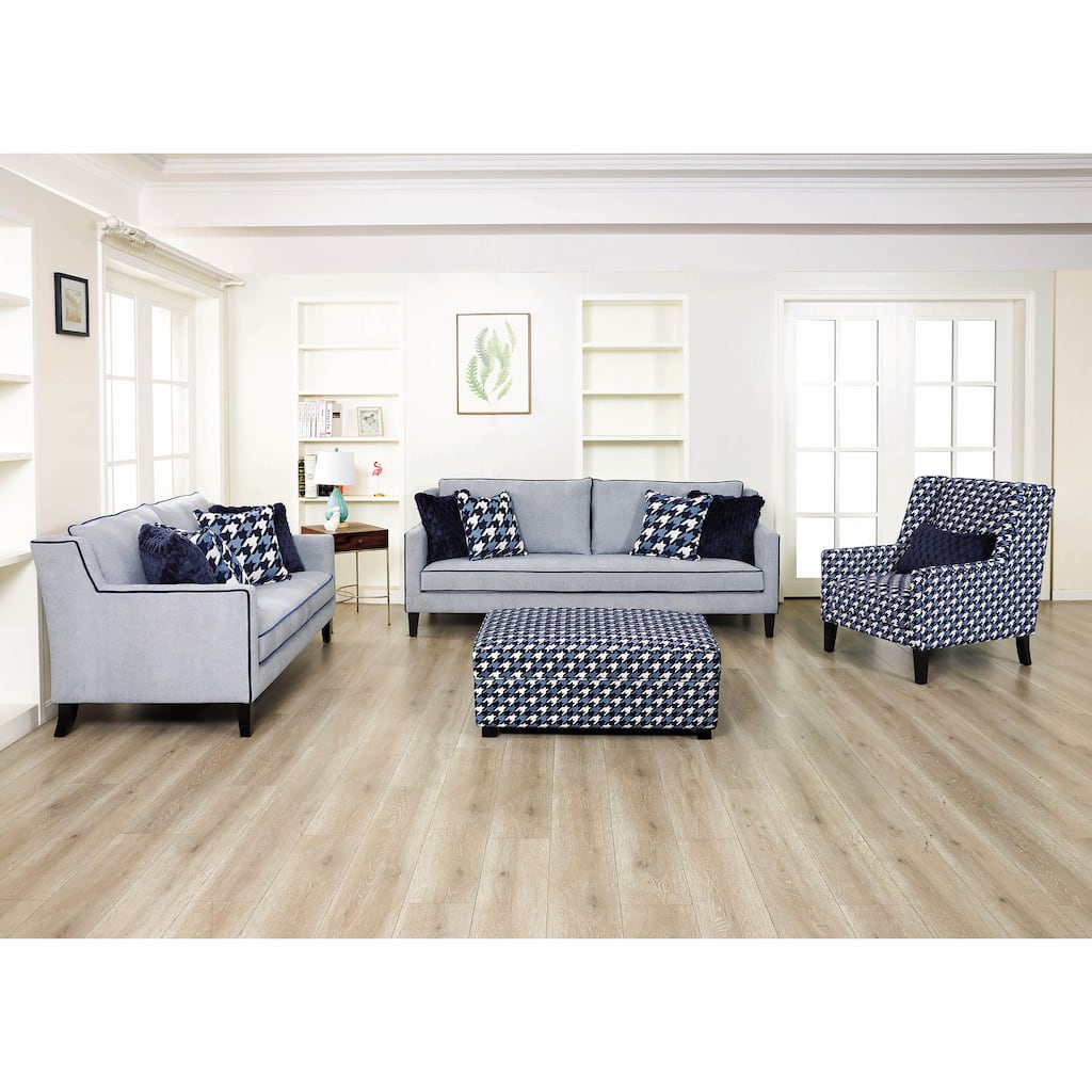 Furniture of America Gregen 4-Piece Grey Solid Wood Sofa and Ottoman Set with Pillows