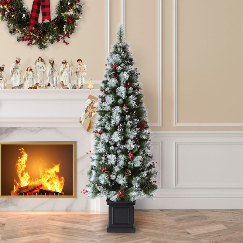 Glitzhome 4ft/5ft/6ft Pre-Lit Pine Artificial Christmas Porch Tree with Warm White Lights - 6ft