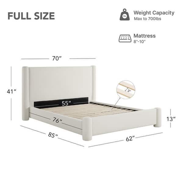 dimension image slide 0 of 2, Spruce & Spring Modern Fully Upholstered Platform Bed Frame with Wide Headboard